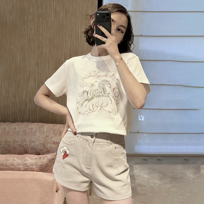 lv louis vuitton vivienne embroidered gabardine shorts